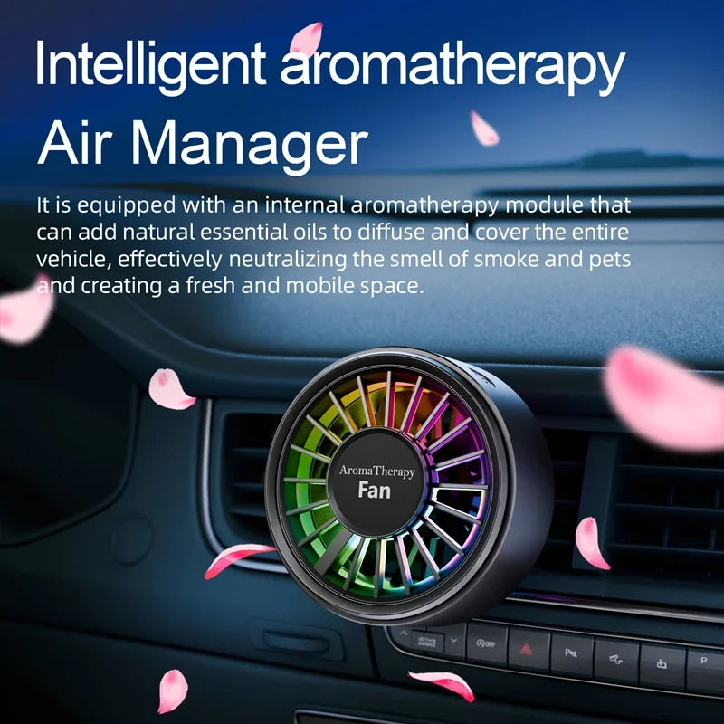 Lenovo Portable Mini Car Fan Clip on Aroma Cold Air Diffuser 2 in 1 Strong Wind Vent Fan Air Freshener RGB Light Car Accessories Peaceful Pleasures Health and Wellness