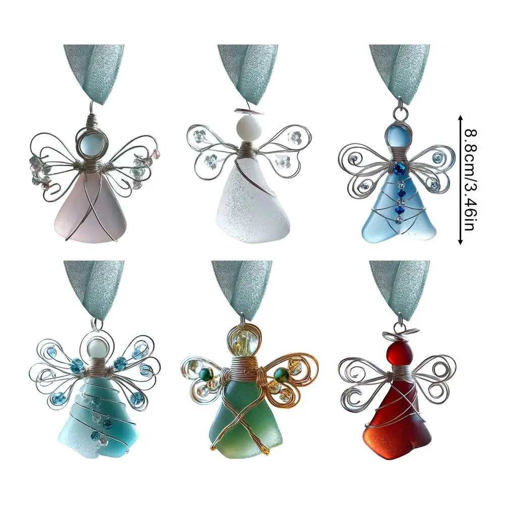 Sea Glass Ornaments 6 Pieces Angel Pendant 2D Acrylic Christmas Tree Ornament for Workplace Living Room Kitchen Entryway Peaceful Pleasures Health and Wellness 6pcs China Mainland