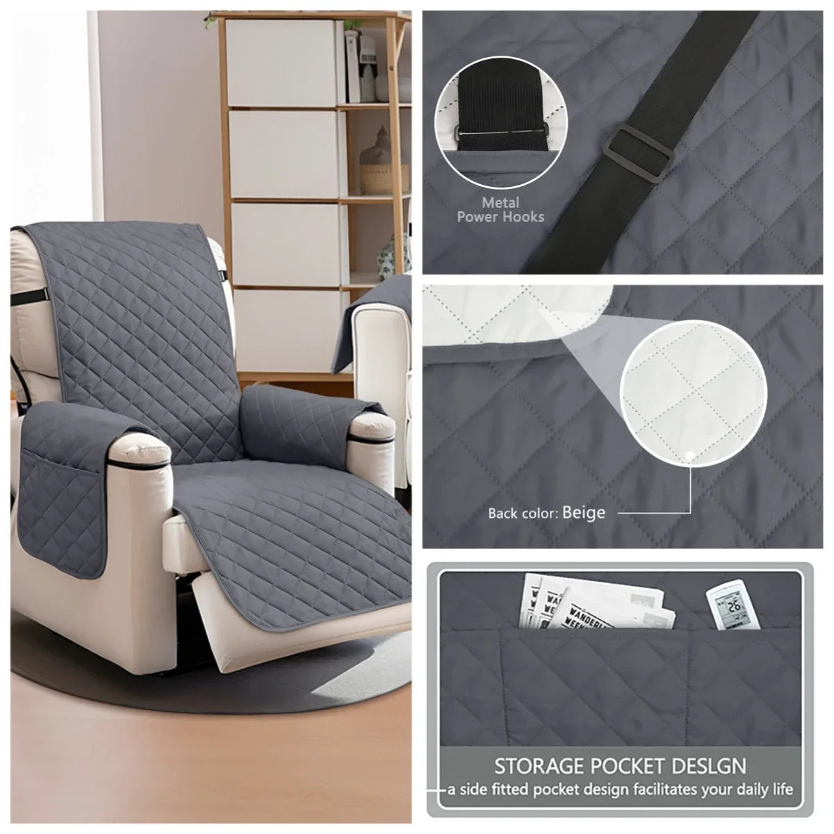 Waterproof Recliner Chair Cover 1 Seater Solid Color Quilted Armchair Slipcover for Living Room Pet Kids Furniture Protecter Peaceful Pleasures Health and Wellness