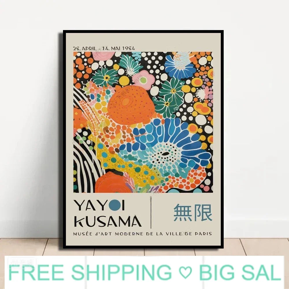 Abstract Yayoi Kusama Style Canvas Poster, Japanese Modern Art Mural Frameless Wall Art for Home Living Room Gallery Decor Peaceful Pleasures Health and Wellness
