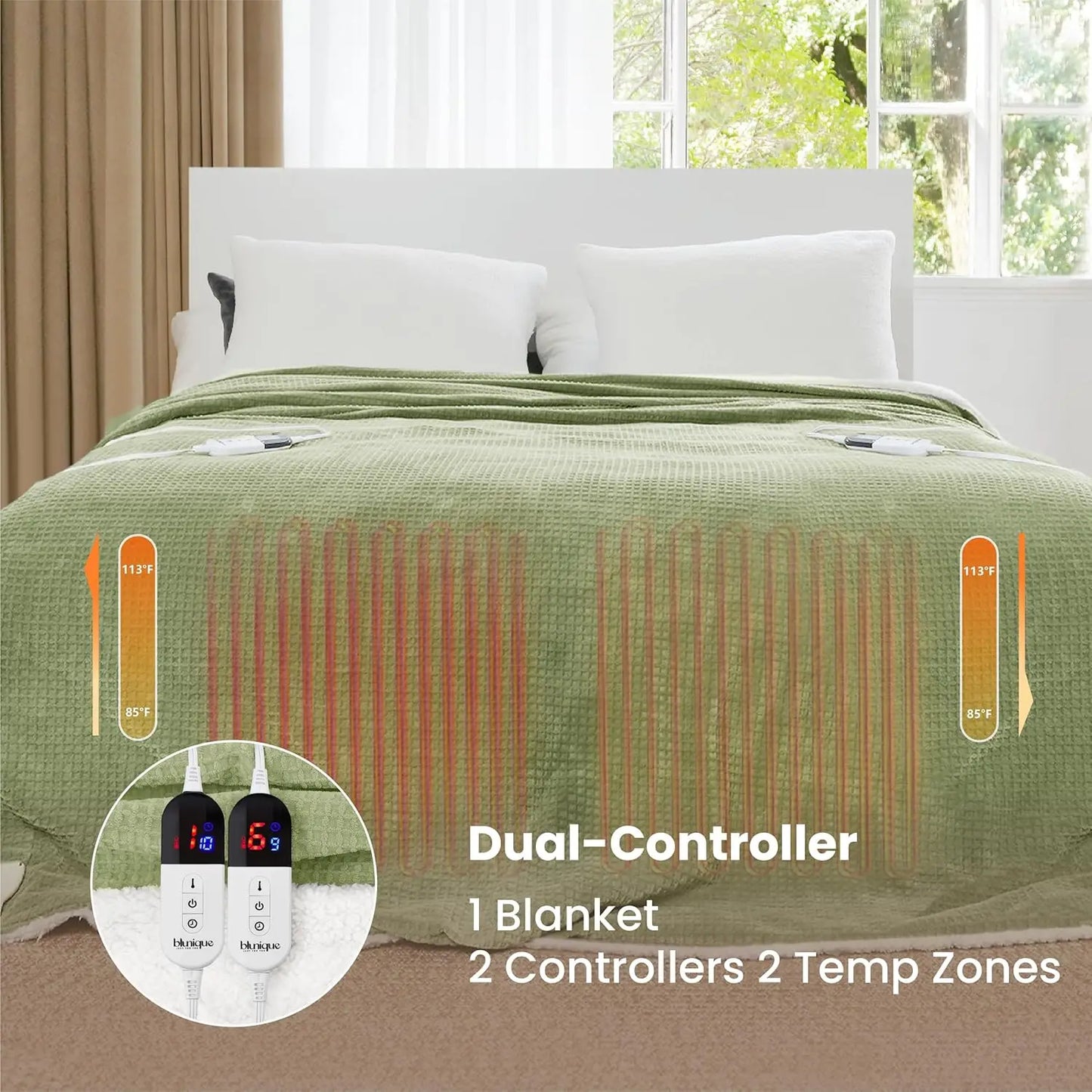 Queen Size Electric Heated Blanket – Sherpa Fleece, 6 Heat Levels, ETL Certified Electric Blanket Peaceful Pleasures Health and Wellness