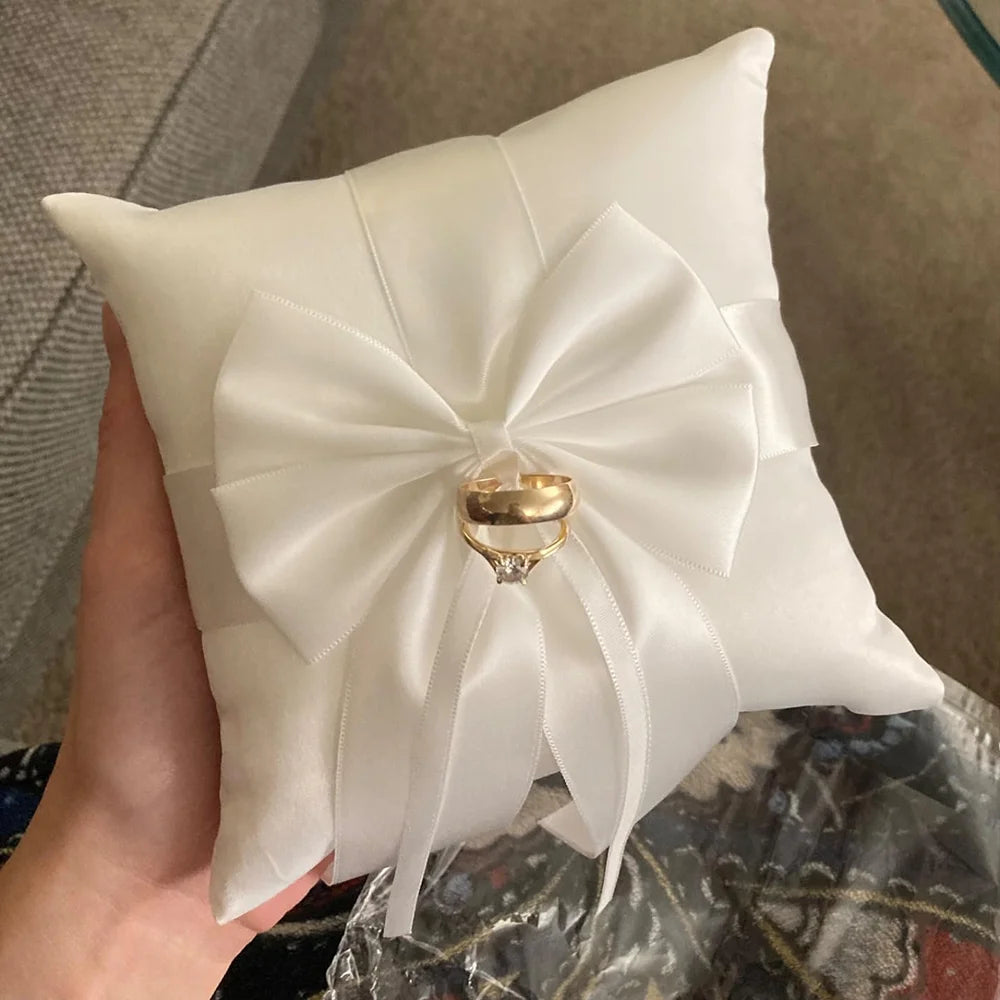 Custom Satin Bow Wedding Ring Bearer Pillow | Ceremony Gift
