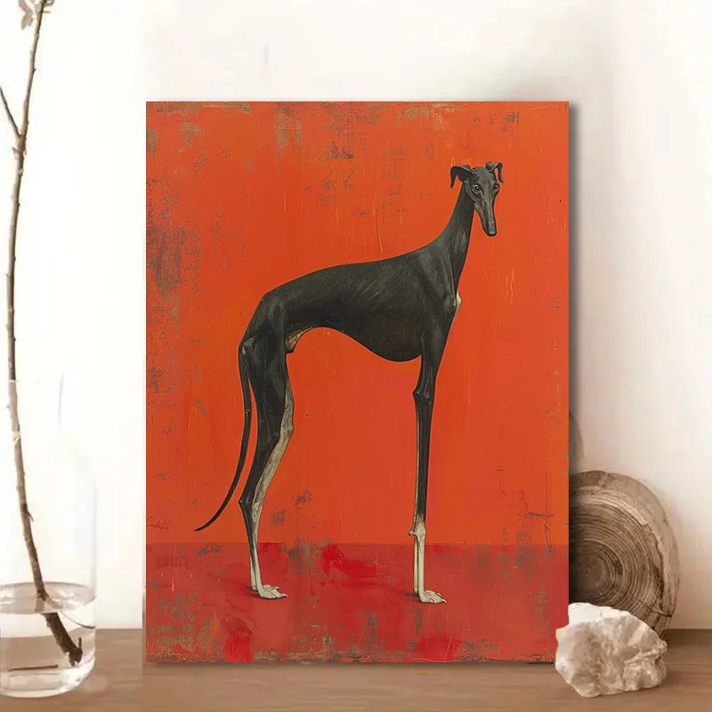 Minimalist Charm, Chic Black Greyhound Canvas Art Print Frameless Wall Decor for Living Room, Bedroom, Office Canvas Poster Peaceful Pleasures Health and Wellness