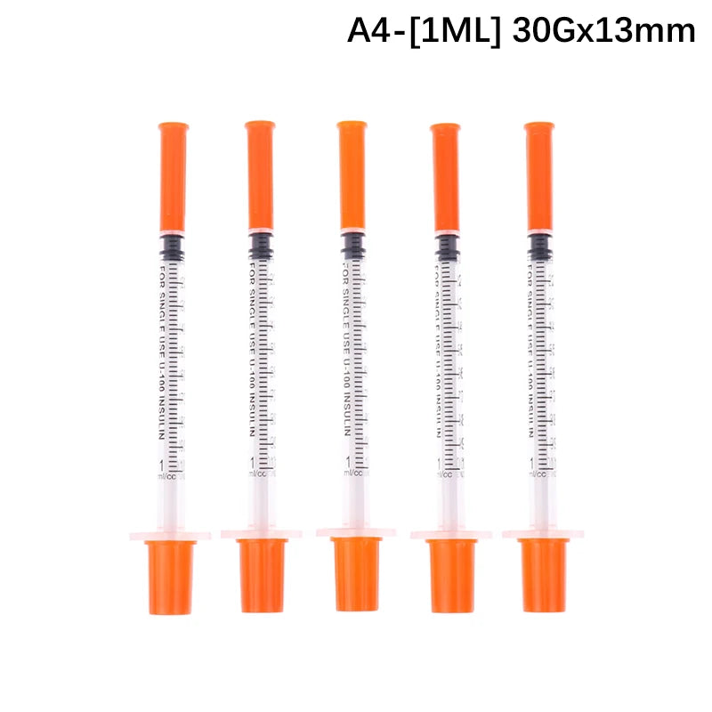 5Pcs 0.3/0.5/1ML Disposable Plastic Veterinary Syringe Orange Cap Sterile Insulin Syringe With Needles For Pet Farm Animal Peaceful Pleasures Health and Wellness A4