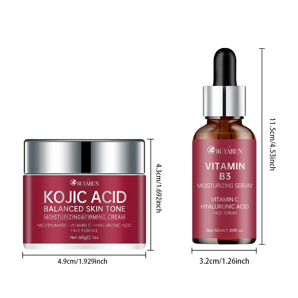 SUYARUN Kojic Acid Cream & Vitamin B3 Serum Combo - Brightening Dark Spot Corrector, Anti-Aging Skincare Set, Glowing Skin Care. Peaceful Pleasures Health and Wellness 50ml-60g