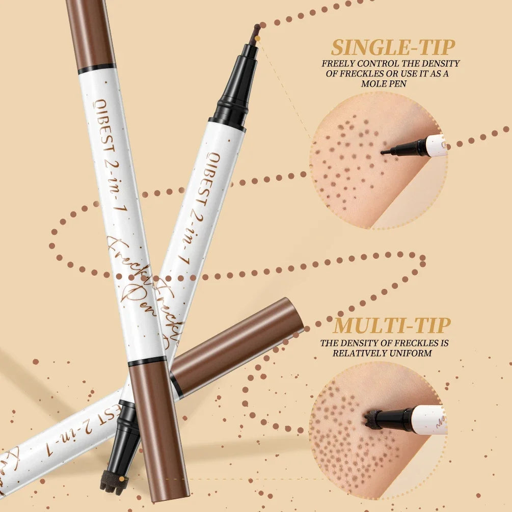 QIBEST Double Head Natural Simulation Freckle Makeup Pen Color Rendering Waterproof Easy To Apply No Shedding 2 In 1 Spot Pen Peaceful Pleasures Health and Wellness