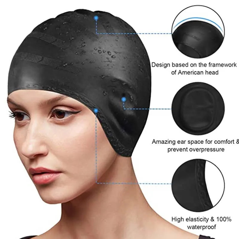 Waterproof Silicone Swim Cap – Large, High Elasticity, Ear Cover
