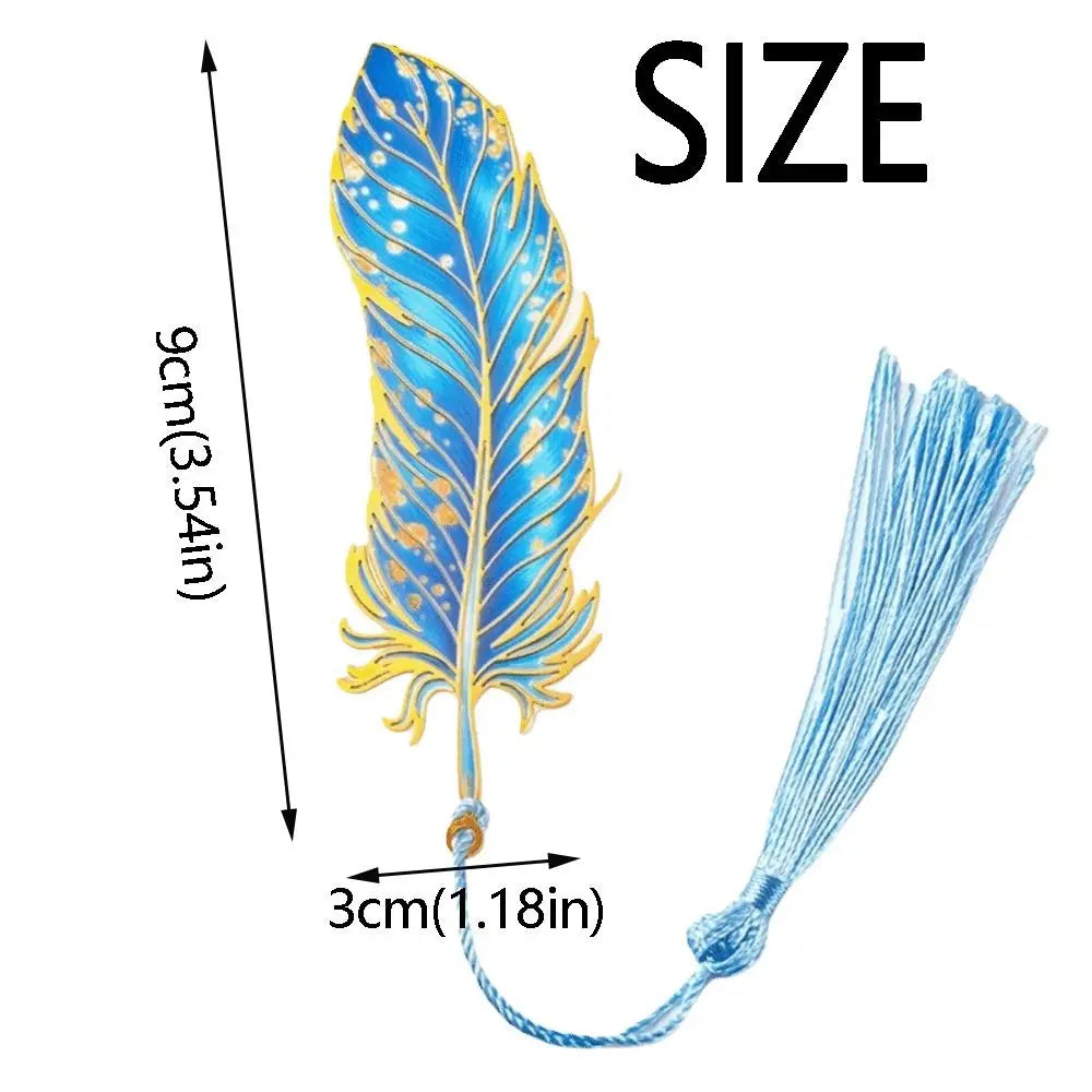 Vintage Metal Bookmark Creative Feather Shape Peacock Feather Bookmark Sturdy with Chain Pendant Hollow Out Bookmark Peaceful Pleasures Health and Wellness
