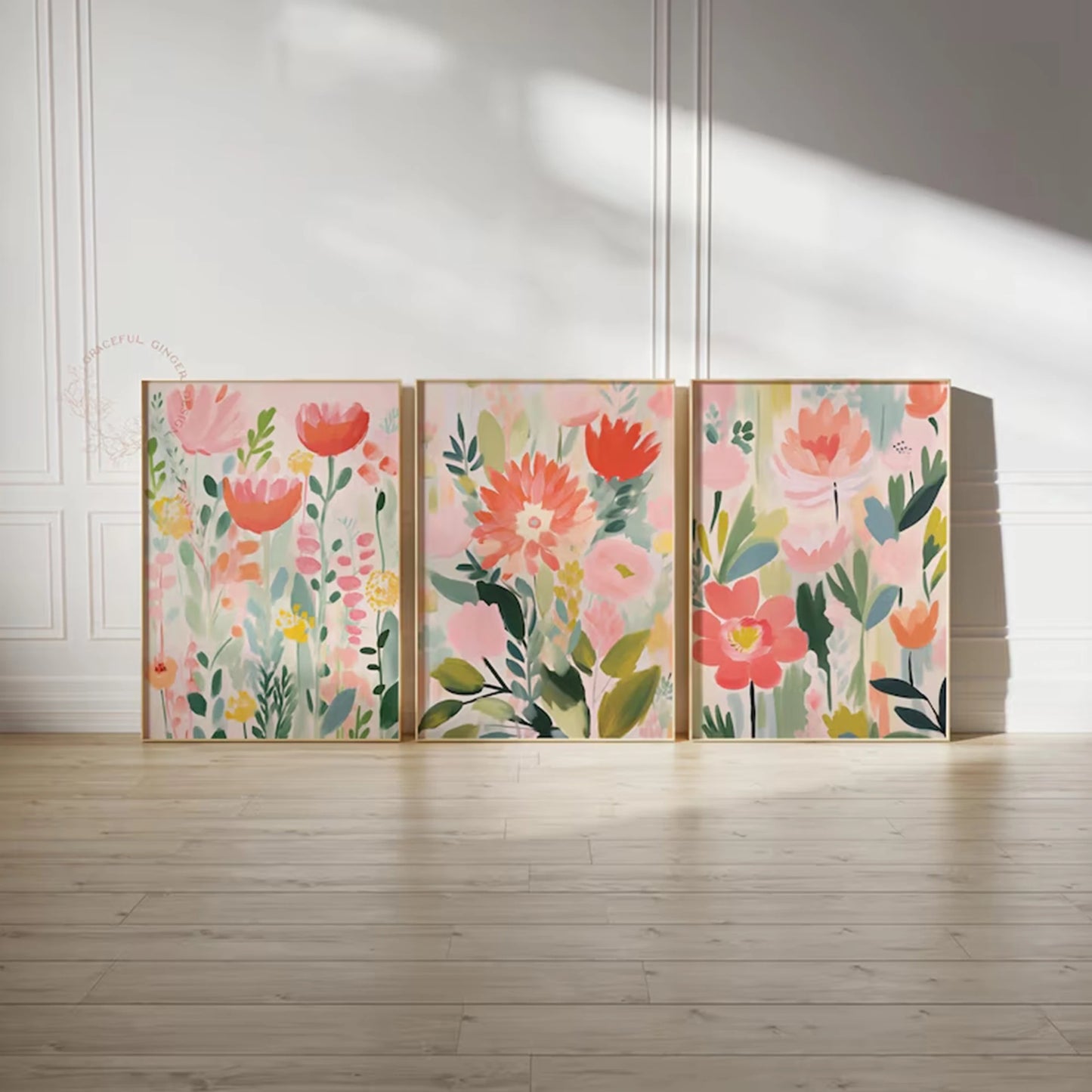 3-Piece Abstract Spring Flower Canvas Wall Art Print Set