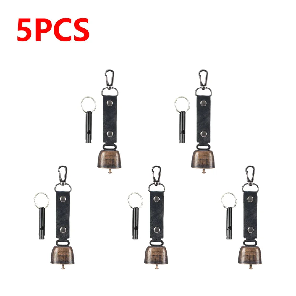 Outdoor Repellent Bear Bell Camping Retro Wind Chime Keychain Accessories Hiking Reminder Pet Pendant Bell for Fishing Peaceful Pleasures Health and Wellness Black-4