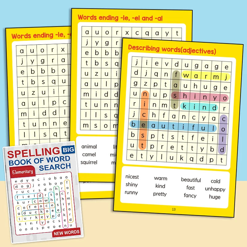 32 Pages Word Search Puzzle Book Spelling Big Advanced Elementary