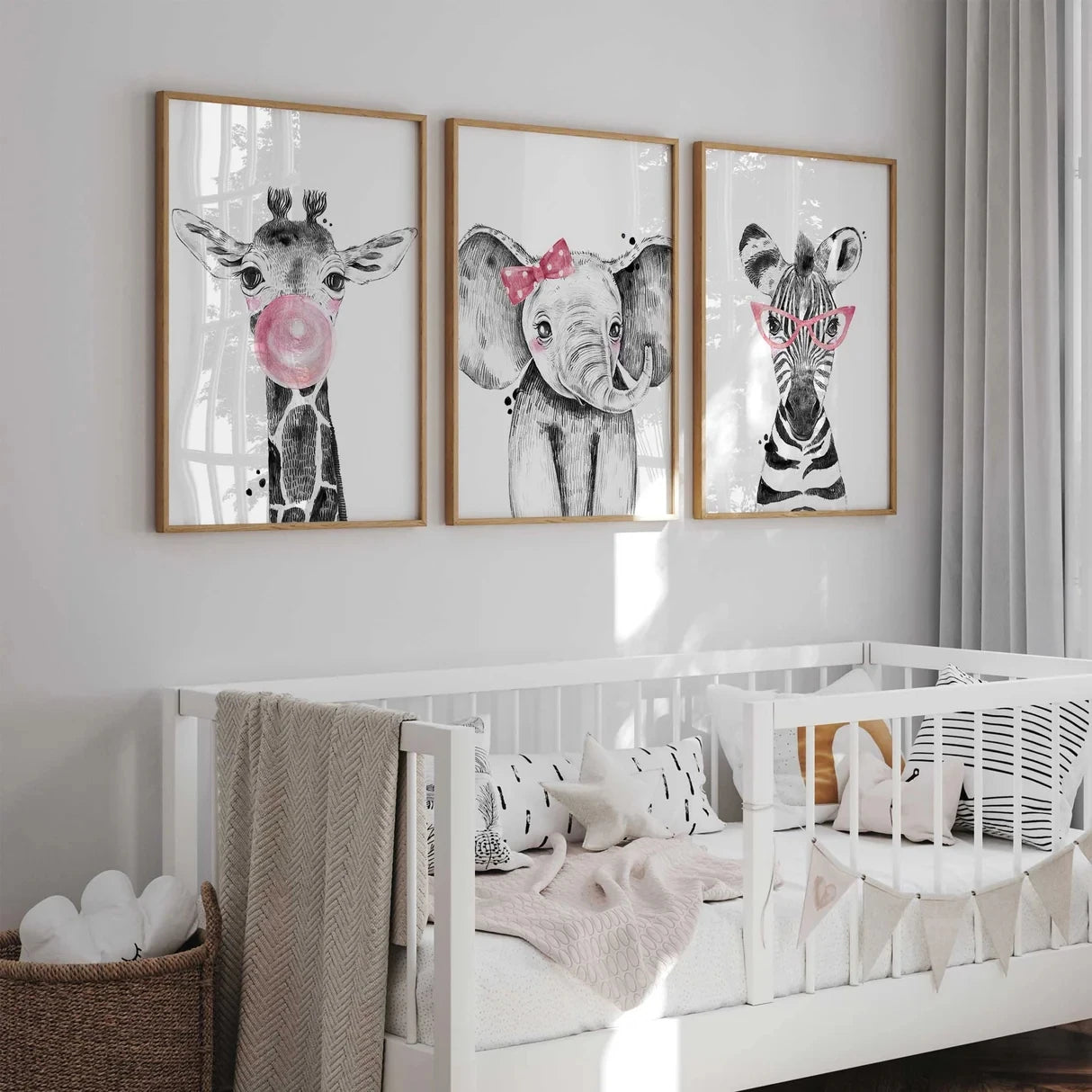 3-Piece Girls Safari Canvas Wall Art | Kids Room Decor Prints