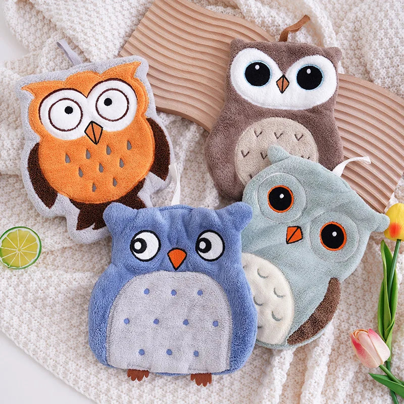 2-Pack of Randomly Designed Owl-Shaped Bathroom Hand Towels, Hangable Hand Towels from the Owl Series, Non-Shedding, Non-Smelling, Super Soft Peaceful Pleasures Health and Wellness
