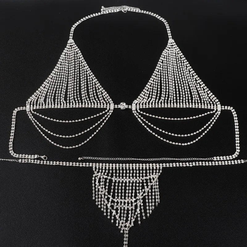 Rhinestone Tassel Body Chain | Diamond Bikini Breast Chain