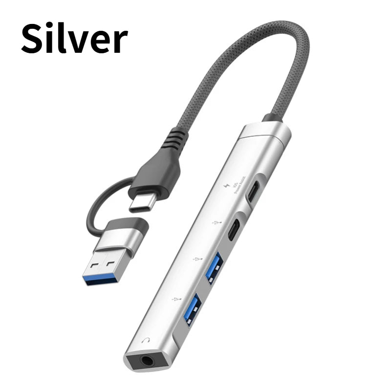 USB+Type-C To 3.5mm Audio Adapter OTG USB hub to Laptop Universal Computer Docking Station Splitter, for pc multiport Adapter Peaceful Pleasures Health and Wellness Silver