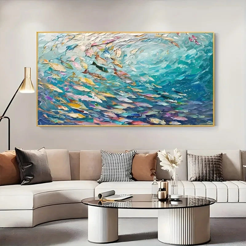 1pc Art Deco Style Large Abstract Fish Canvas Wall Art, 3D Texture Marine Frameless Poster for Living Room, Bedroom, Dining Room Peaceful Pleasures Health and Wellness