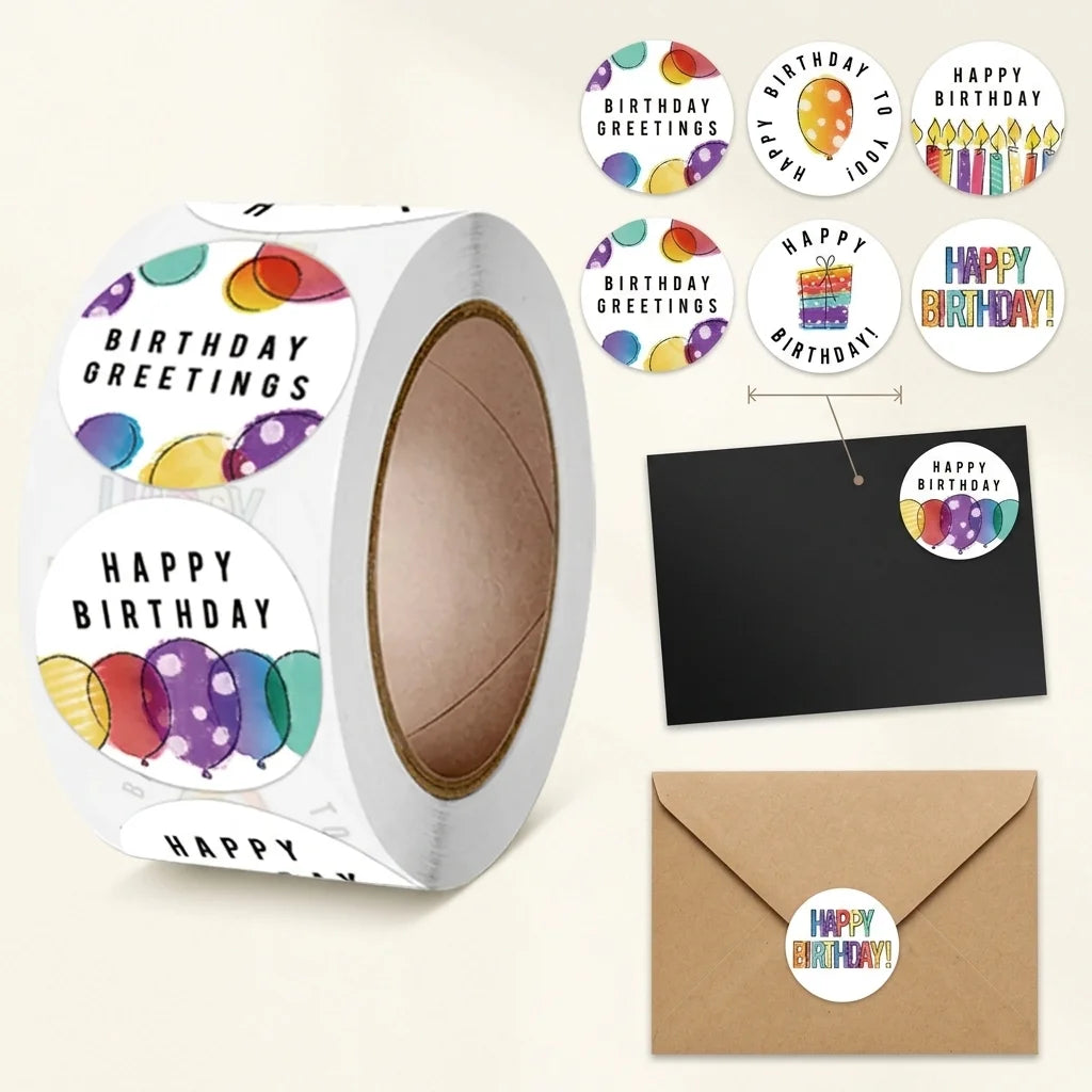 Watercolor Birthday Round Stickers | Self-Adhesive Gift Seals