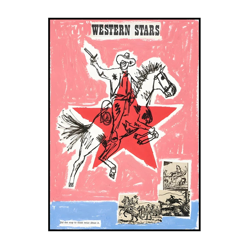 Western Cowboy Canvas Wall Art | Vintage Retro Poster Print