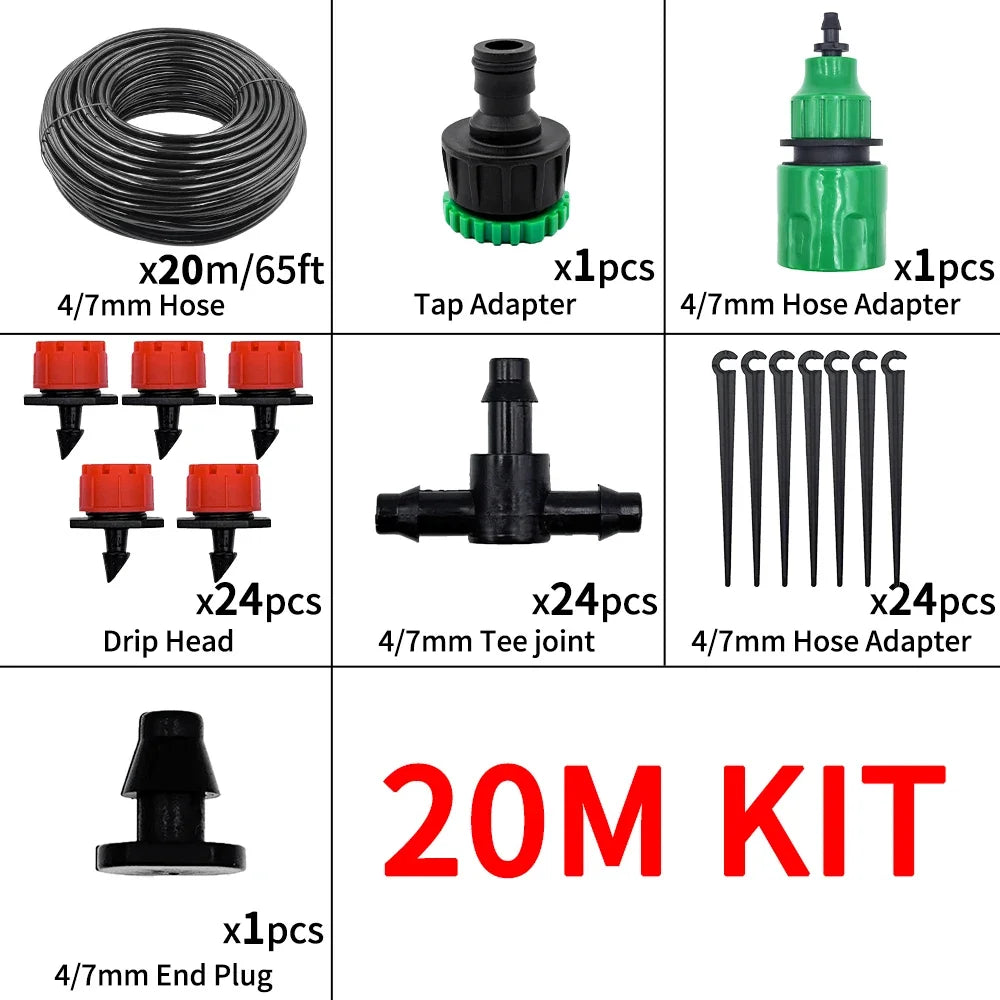 20M Garden Hose Micro Drip Irrigation System Portable Automatic Watering with Adjustable Drippers Misting Watering Kits Peaceful Pleasures Health and Wellness 20M