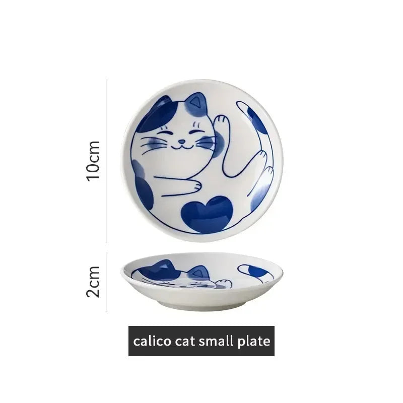 Japanese Style Cat Dish Cartoon Ceramic Dish Household Dining Table Dipping Dish Soy Sauce Dish Small Dish Seasoning Dish Peaceful Pleasures Health and Wellness