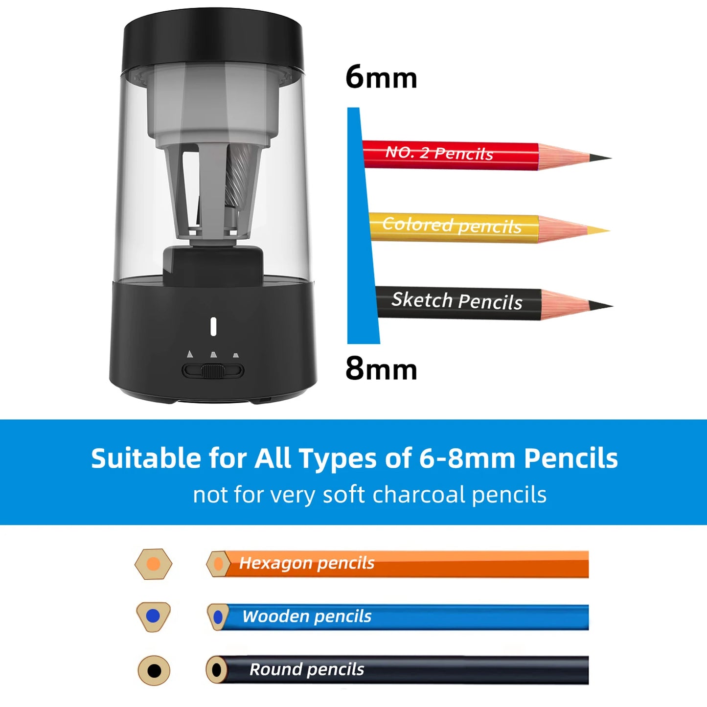 Automatic Electric Pencil Sharpener Portable Battery Powered 6