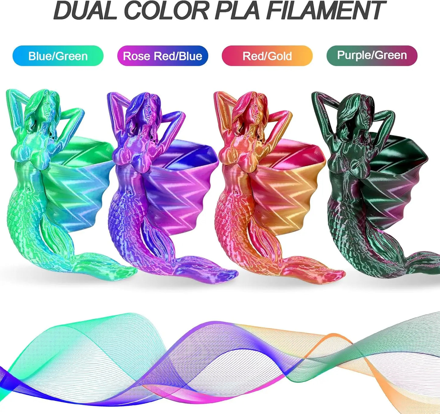 Silk Dual Color PLA Filament 1.75mm – 4×250g Coextrusion Pack