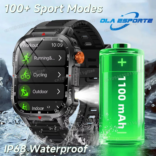 New Military Outdoor Smart Watch Men’s GPS Tracker Flashlight Bluetooth Call AMOLED Screen 3ATM IP68 Waterproof Sport Smartwatch Peaceful Pleasures Health and Wellness