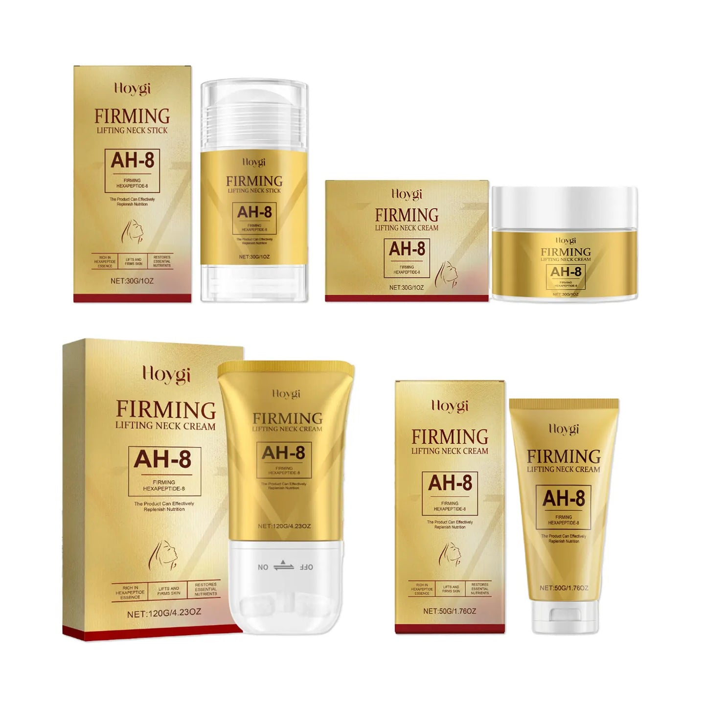 Ah-8 Firming Lifting Neck Cream Tightening Skin Eliminate Double Chin V-Shaped Reduce Fine Lines Sooth Massage Cream with Roller Peaceful Pleasures Health and Wellness