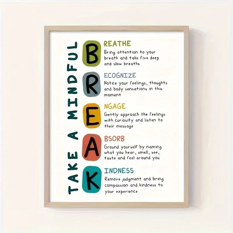 Mindful Breathing Inspirational Quote Canvas Wall Art Print