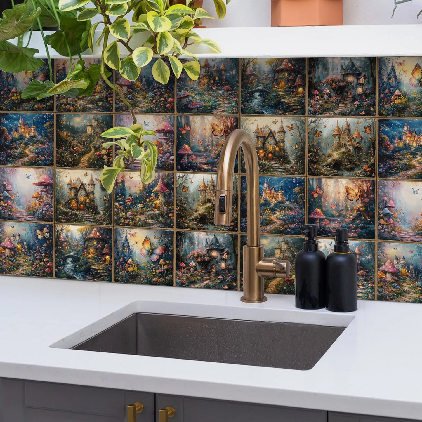 24 pieces European style flower tiles wall stickers Self-adhesive kitchen bathroom decorative ceramic tiles stickers glossy crys Peaceful Pleasures Health and Wellness