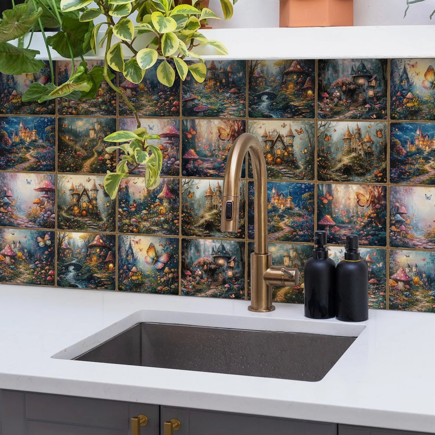 24 pieces European style flower tiles wall stickers Self-adhesive kitchen bathroom decorative ceramic tiles stickers glossy crys Peaceful Pleasures Health and Wellness