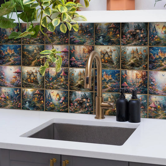 24 pieces European style flower tiles wall stickers Self-adhesive kitchen bathroom decorative ceramic tiles stickers glossy crys Peaceful Pleasures Health and Wellness