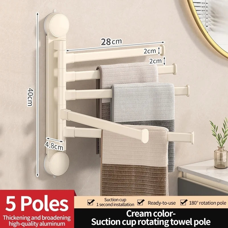 Drill-Free Rotating Double Towel Bar Rack with Suction Cup & Hook