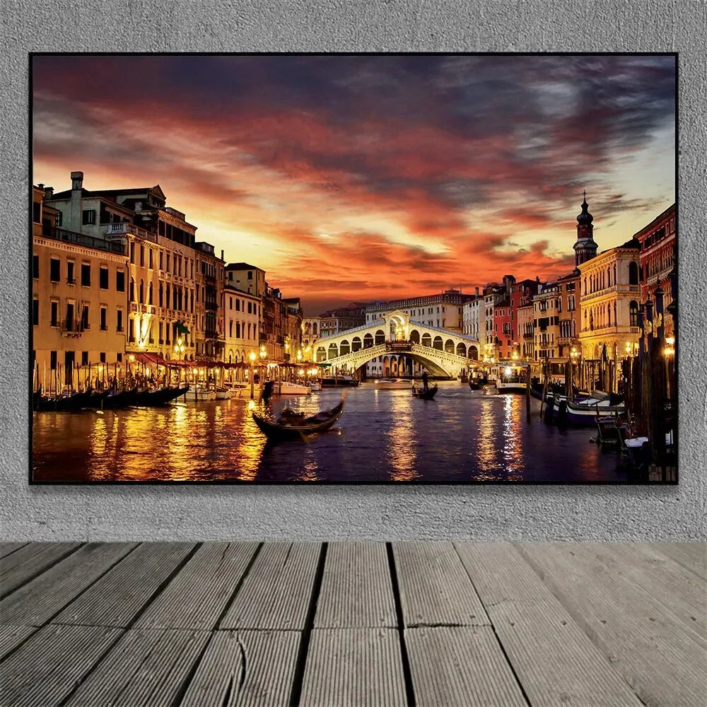 Famous Venice Italy Canvas Painting Wall Art Sunset Natural Scenery Pictures Posters and Prints for Living Room Home Decorati Peaceful Pleasures Health and Wellness A 40x50cm Unframed