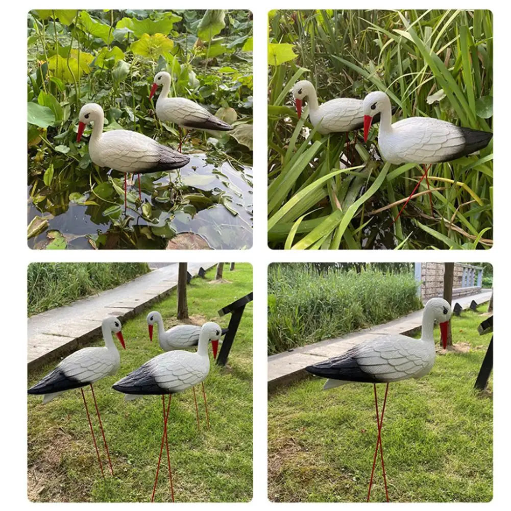 Lifelike White Stork Garden Sculpture | Outdoor Lawn Pond Figurine