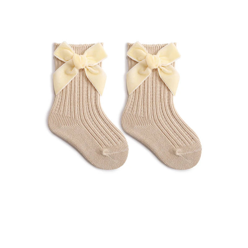 Baby Girls Christmas Knit Socks – Thick Bow Cotton, Ages 0–5Y