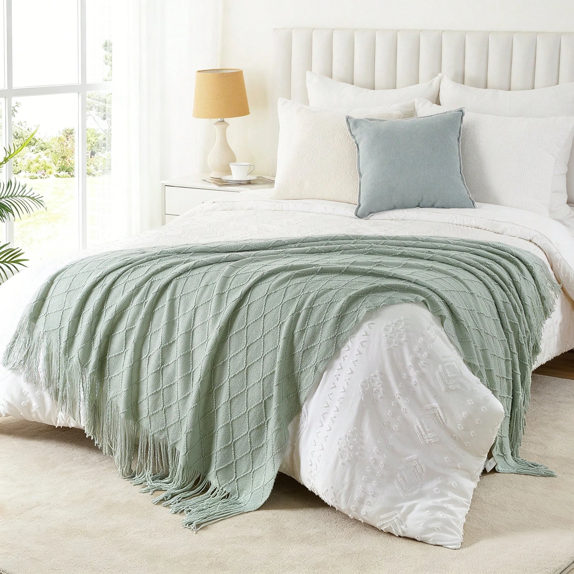 Battilo Plaid Knitted Throw Blanket Soft Woven Throws Sofa Blanket Bedspread On The Bed Green Decorative Blankets Spring Decor Peaceful Pleasures Health and Wellness