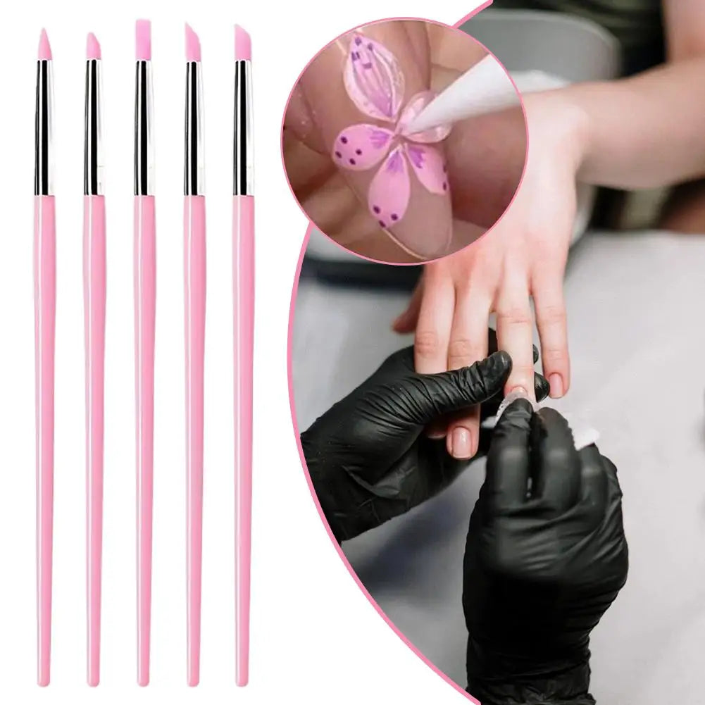 5-Piece Silicone Nail Art Brush Set – Carving, Emboss & Gel