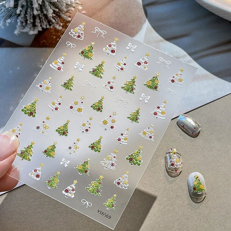 Christmas Tree Nail Stickers Embossed Self-Adhesive Nail Art Decals for Manicure Festive Charm Nail Ornaments for Party Peaceful Pleasures Health and Wellness