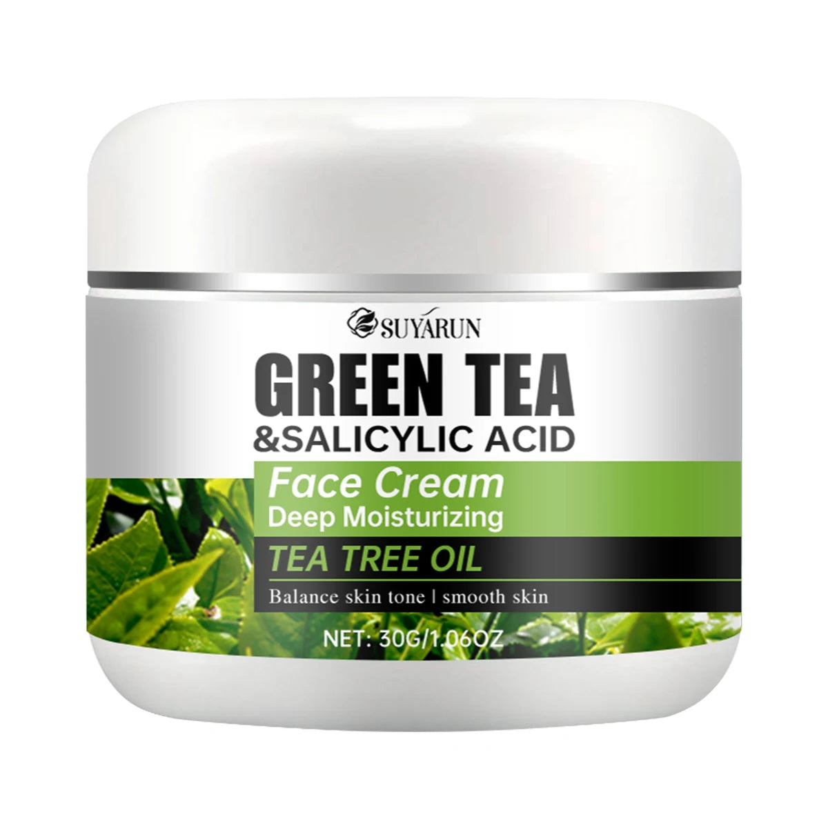 SUYARUN Tea Tree Oil & Salicylic Acid Green Tea Face Cream - Acne Treatment, Oil Control, Pore Care for Oily. Peaceful Pleasures Health and Wellness 30g