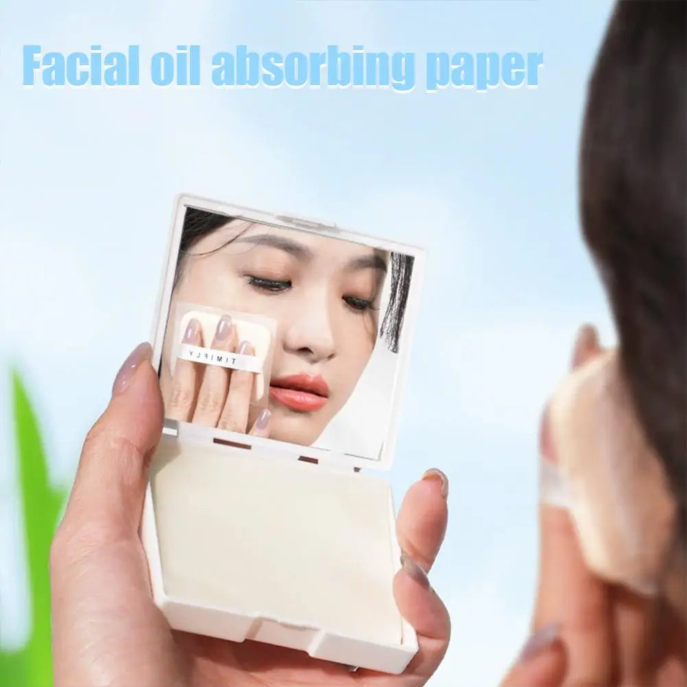 100pcs Portable Oil Absorbing Paper With Mirror Case Women Facial Care Beauty Facial Oil Blotting Paper with Mirror Peaceful Pleasures Health and Wellness