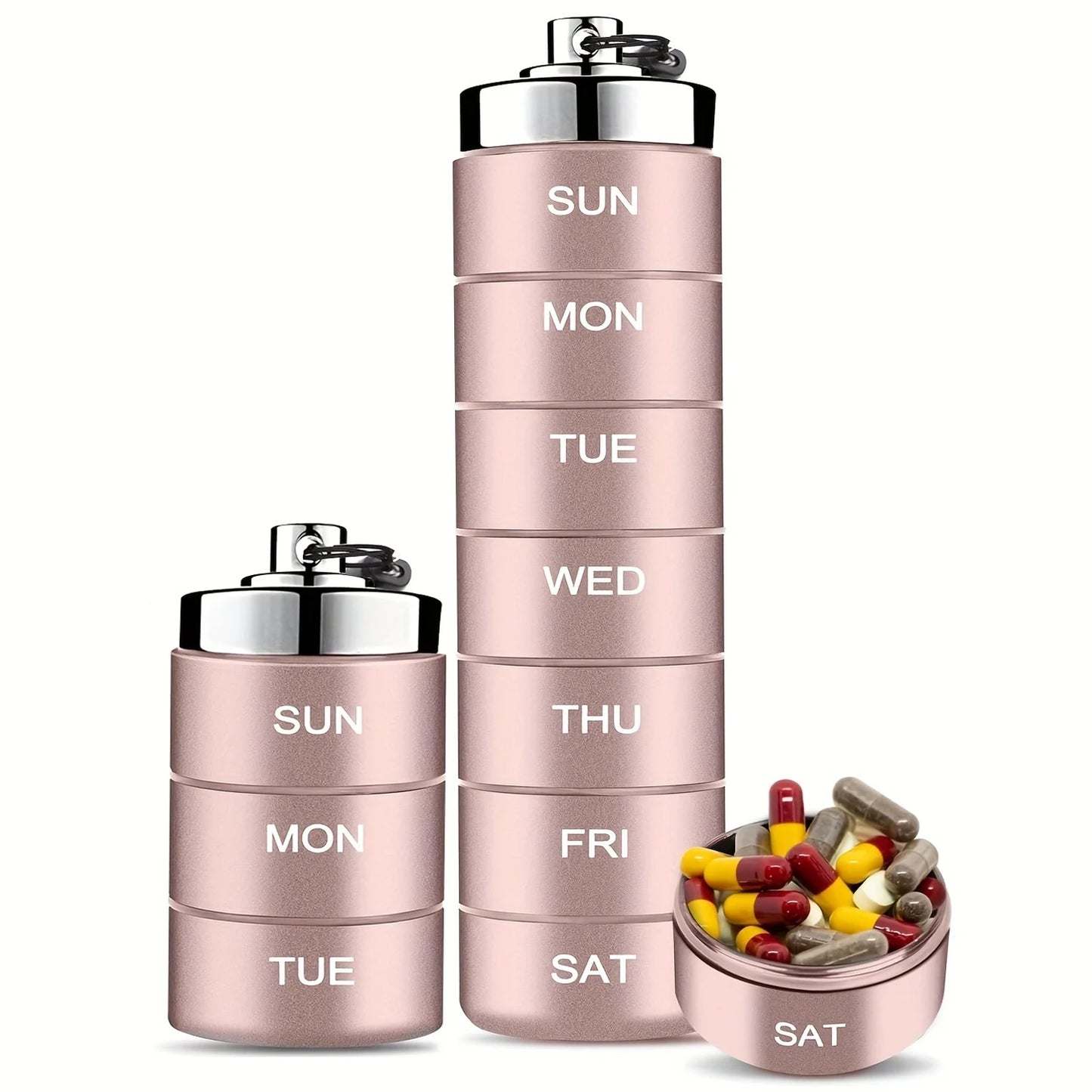 New Portable Pill Case for Travel Metal Pill Organizer Waterproof Pill Box Pill Case Container Medicine Bottle Organizer Weekly Peaceful Pleasures Health and Wellness