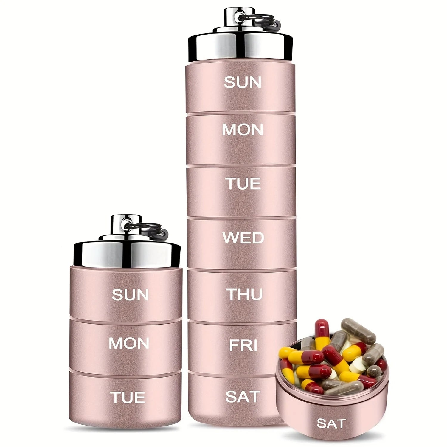 New Portable Pill Case for Travel Metal Pill Organizer Waterproof Pill Box Pill Case Container Medicine Bottle Organizer Weekly Peaceful Pleasures Health and Wellness