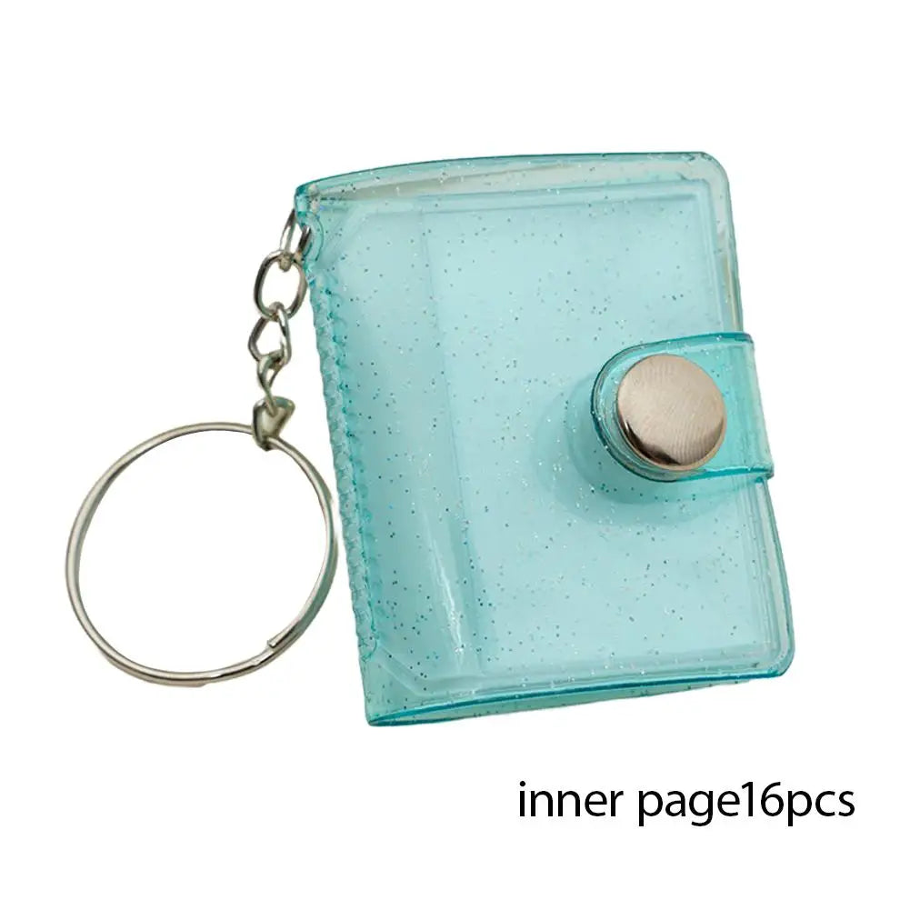 Mini Keychain Photo Album – 16-Page PVC Pocket Card Holder Keychain Photo Album Peaceful Pleasures Health and Wellness Blue