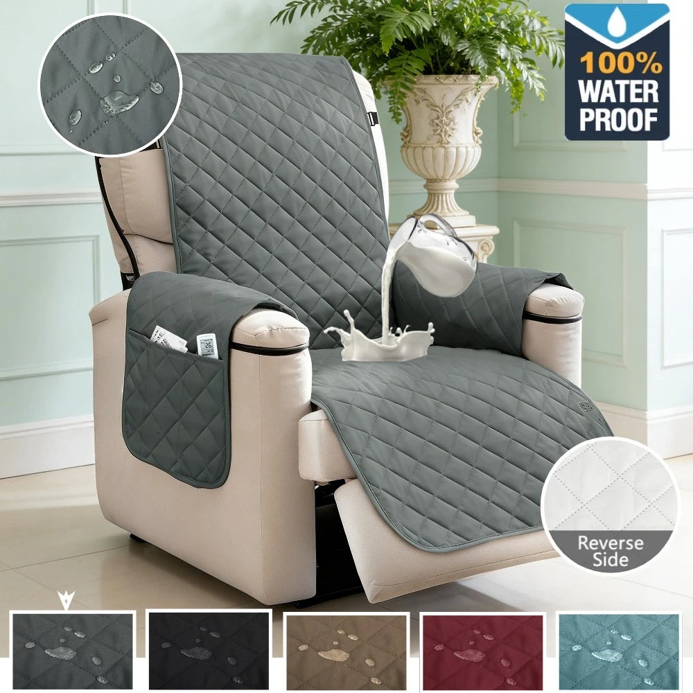 Waterproof Recliner Chair Cover 1 Seater Solid Color Quilted Armchair Slipcover for Living Room Pet Kids Furniture Protecter Peaceful Pleasures Health and Wellness
