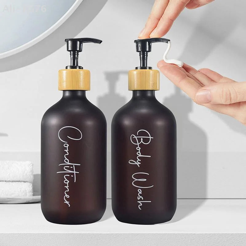 Frosted Refillable Soap Dispenser Set – Shampoo & Lotion Bottles