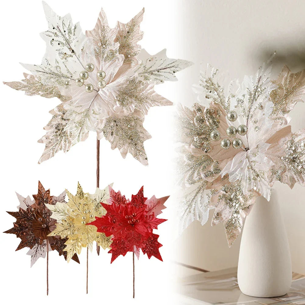 Simulated Christmas Flower Decoration – Flannel & Glitter 30×35cm