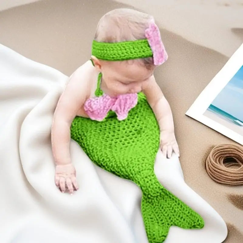 Newborn Mermaid Photography Costume – Knit Outfit & Headdress