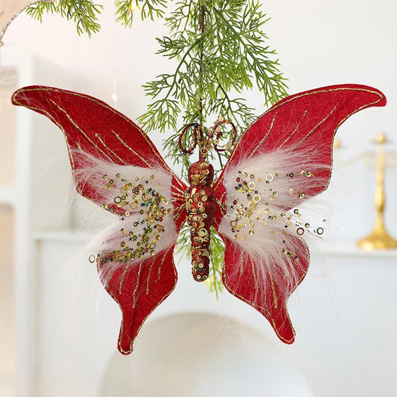 Glitter Fabric Butterfly Christmas Tree Ornament 30×22cm
