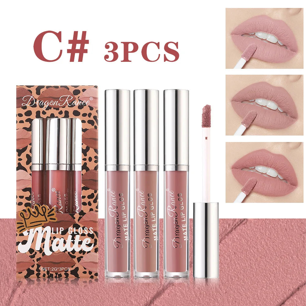 Dragon Ranee 3-Pack Matte Lip Gloss Set | Waterproof Liquid Lipstick